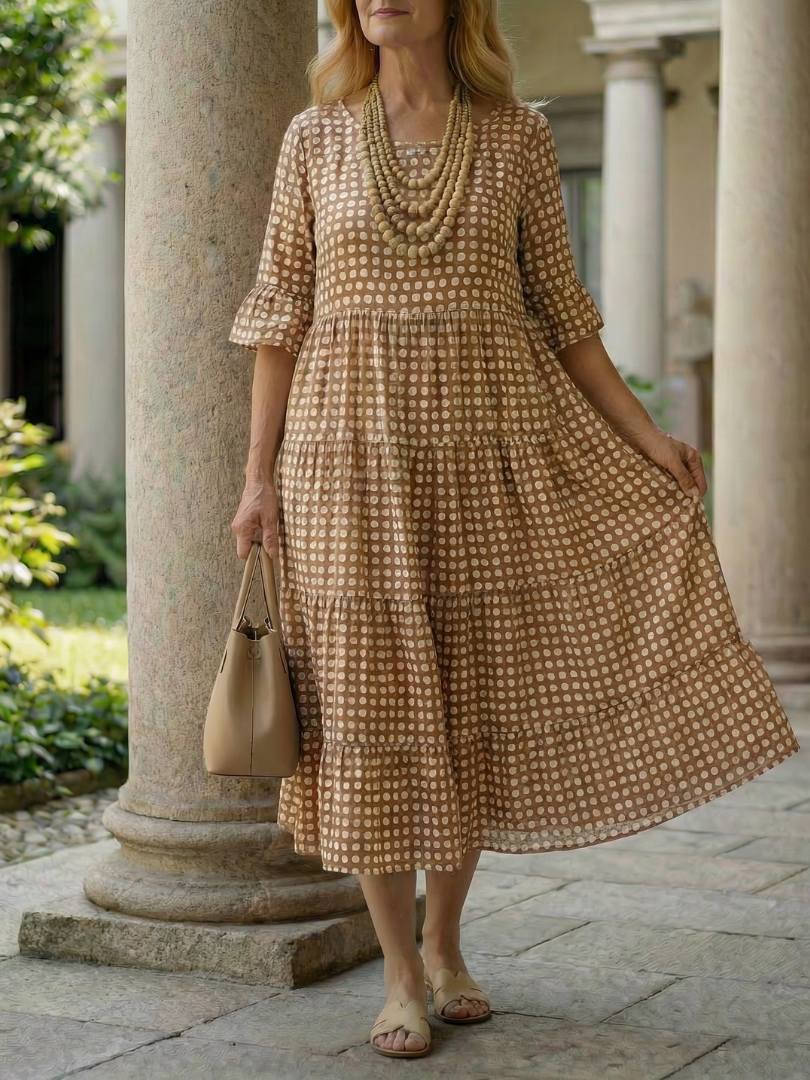 Arlo | Sukienka midi w groszki z falbanami, krótki rękaw