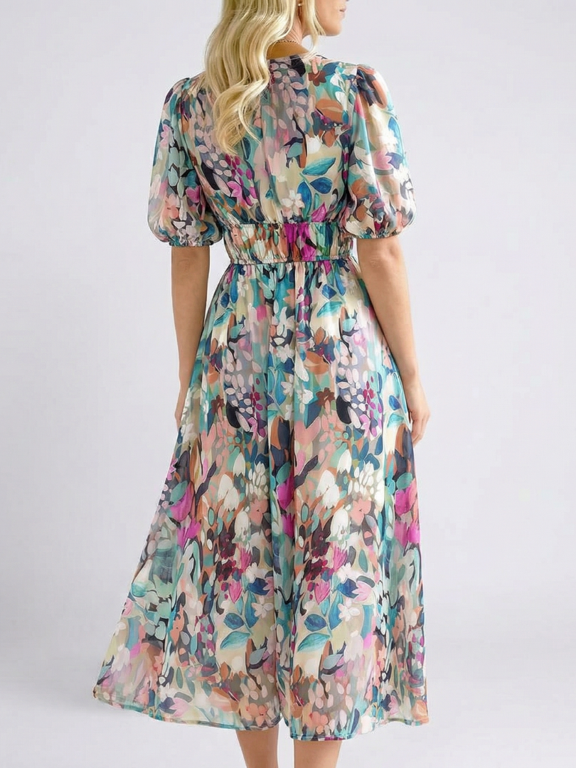 Eulalie | Sukienka midi z krótkim rękawem i dekoltem w serek