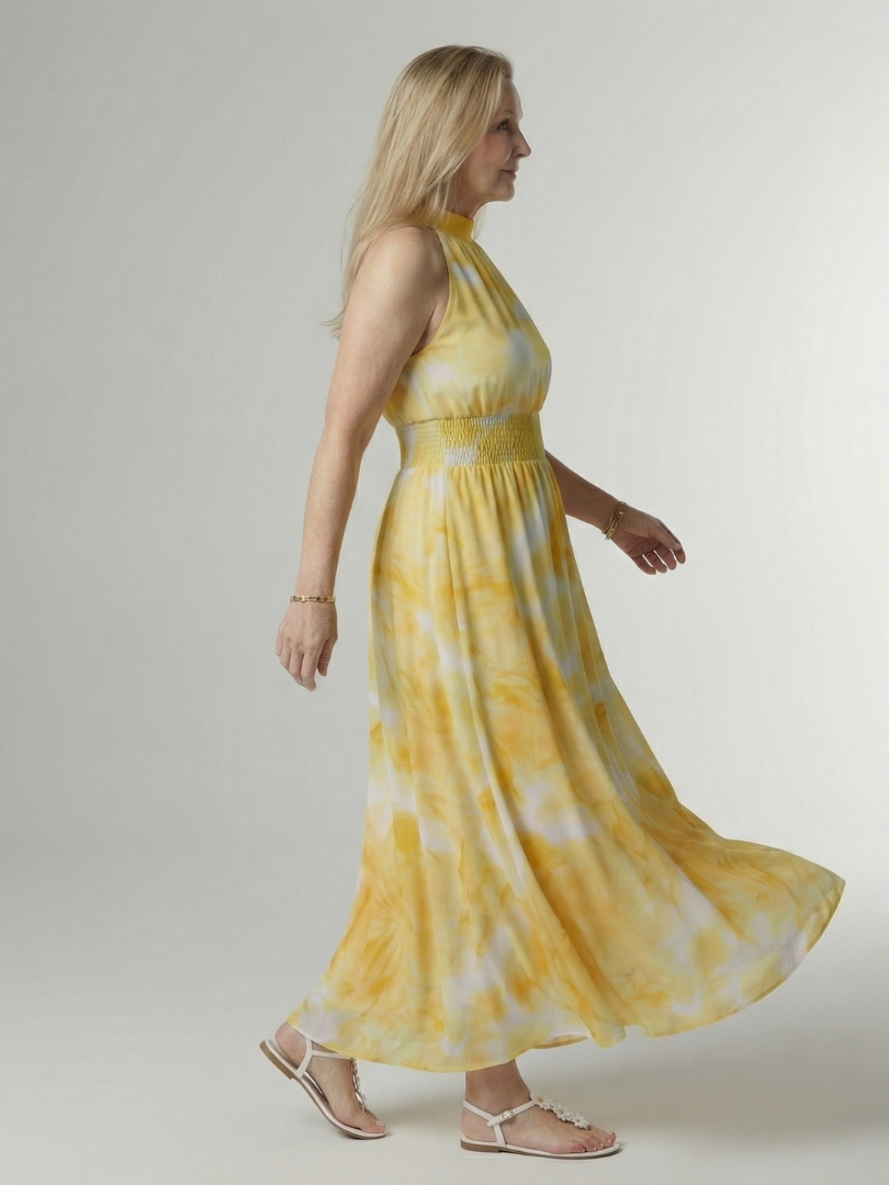 Sylin | Midi Sukienka z Halterem i Marszczeniem