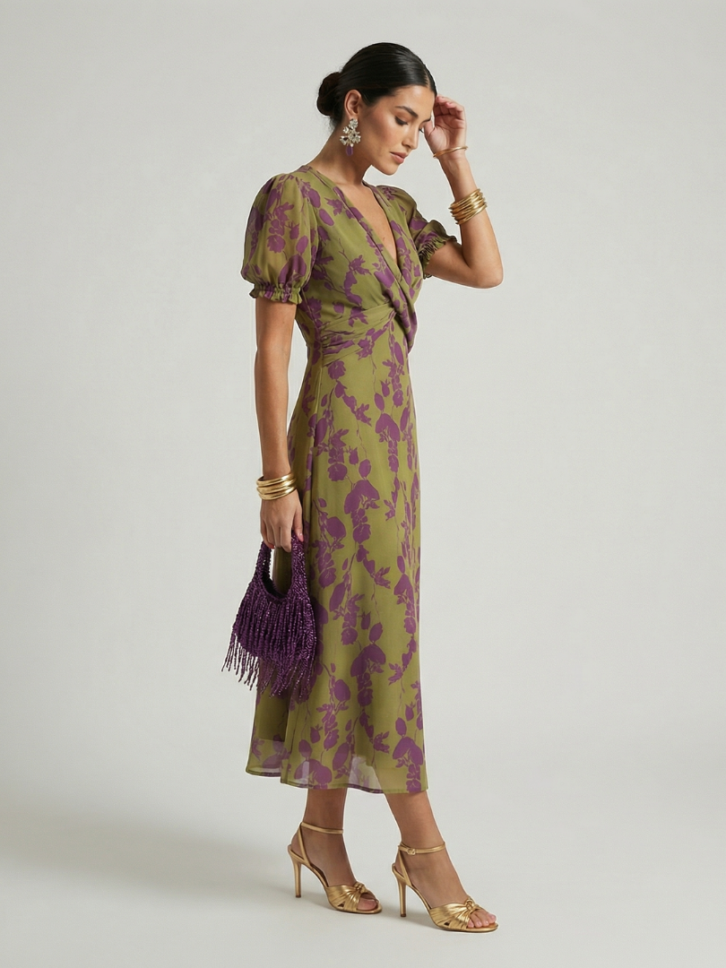 Virel | Luźna Kwiatowa Sukienka Midi