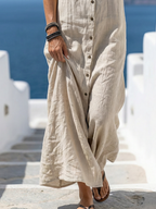 Marune | Bezrękawowa maxi sukienka z guzikiem i kapturem