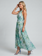 Portia | Midi Sukienka w Kwiatowy Wzór z Faldami na Szyi