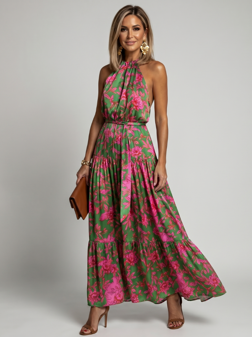 Rowen | Sukienka Midi z Drapowanym Halterem