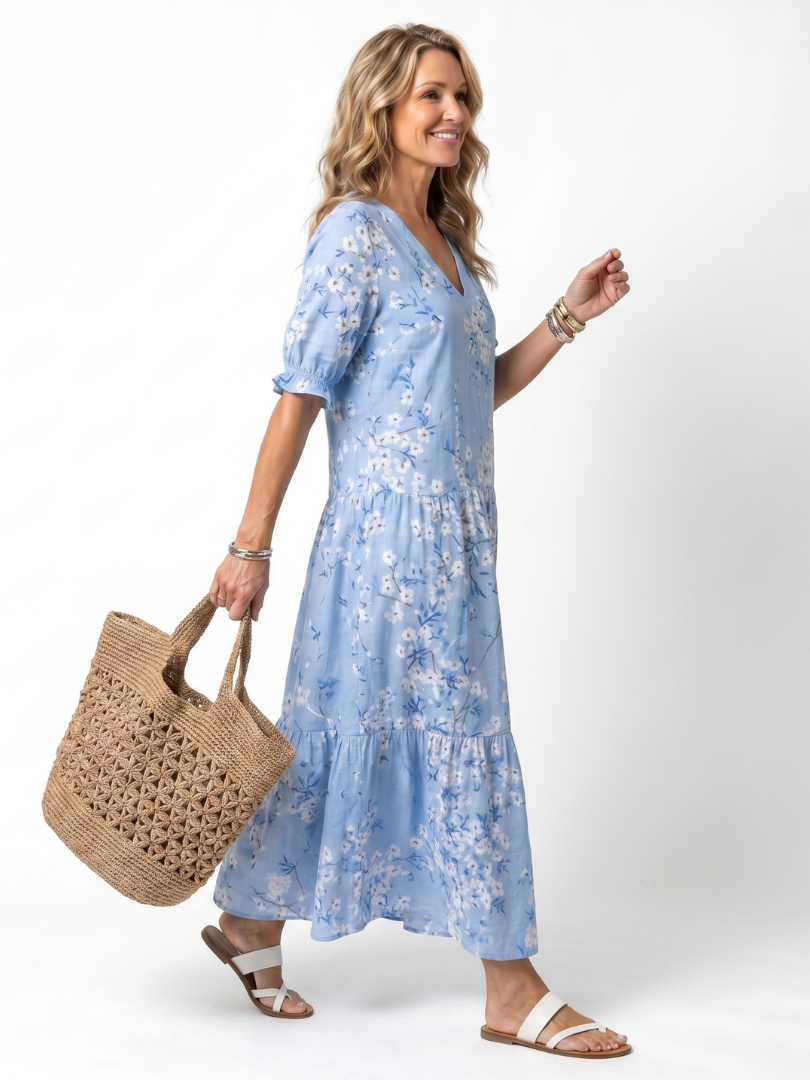 Alora | Sukienka midi w kwiatowy wzór z frędzlami