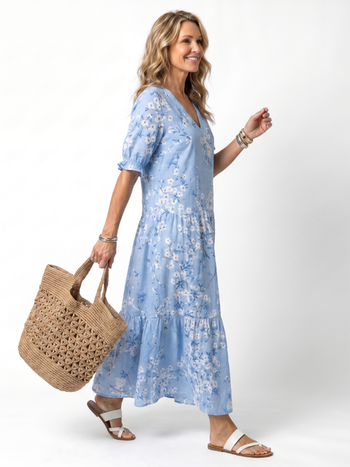 Alora | Sukienka midi w kwiatowy wzór z frędzlami