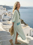 Velis | Pasiasta sukienka midi z dekoltem w serek i kieszeniami