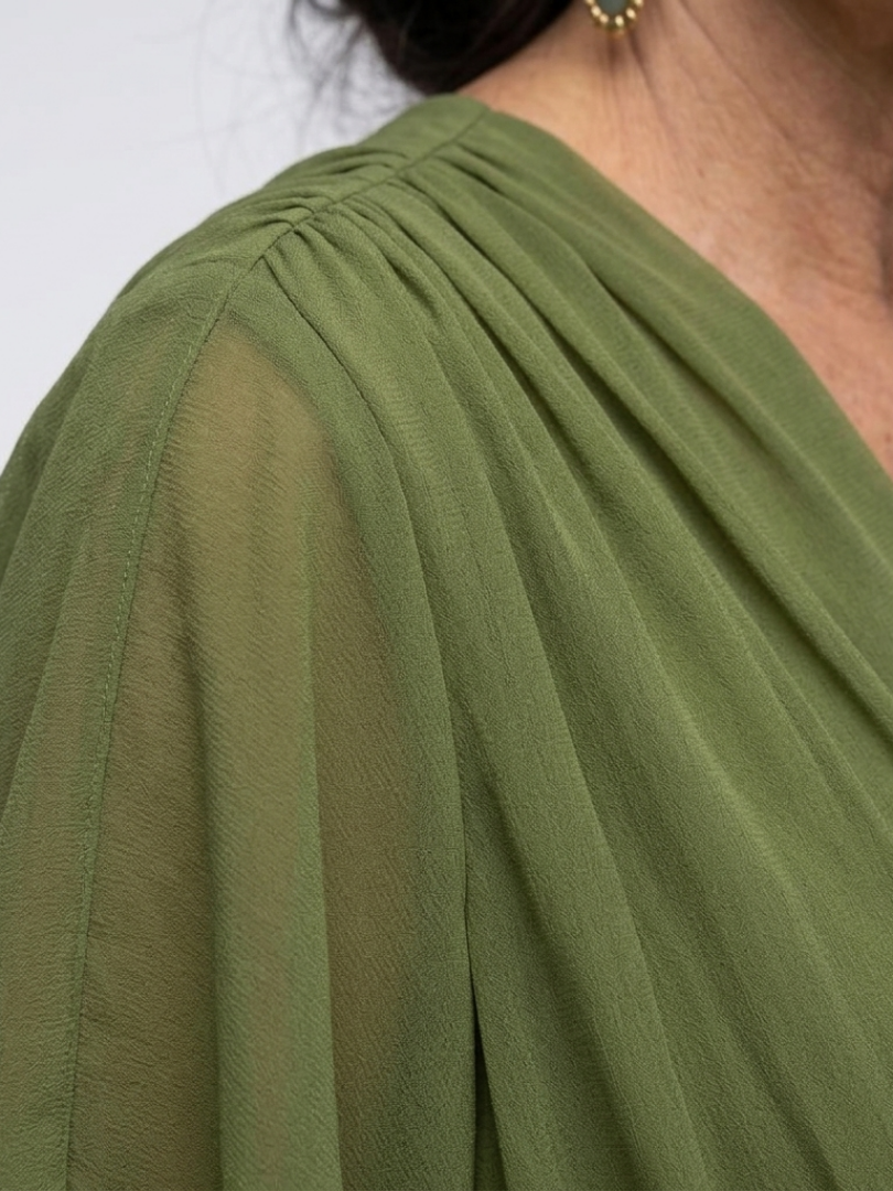 Elysia | Sukienka midi z dekoltem w serek i wiązaniem w talii