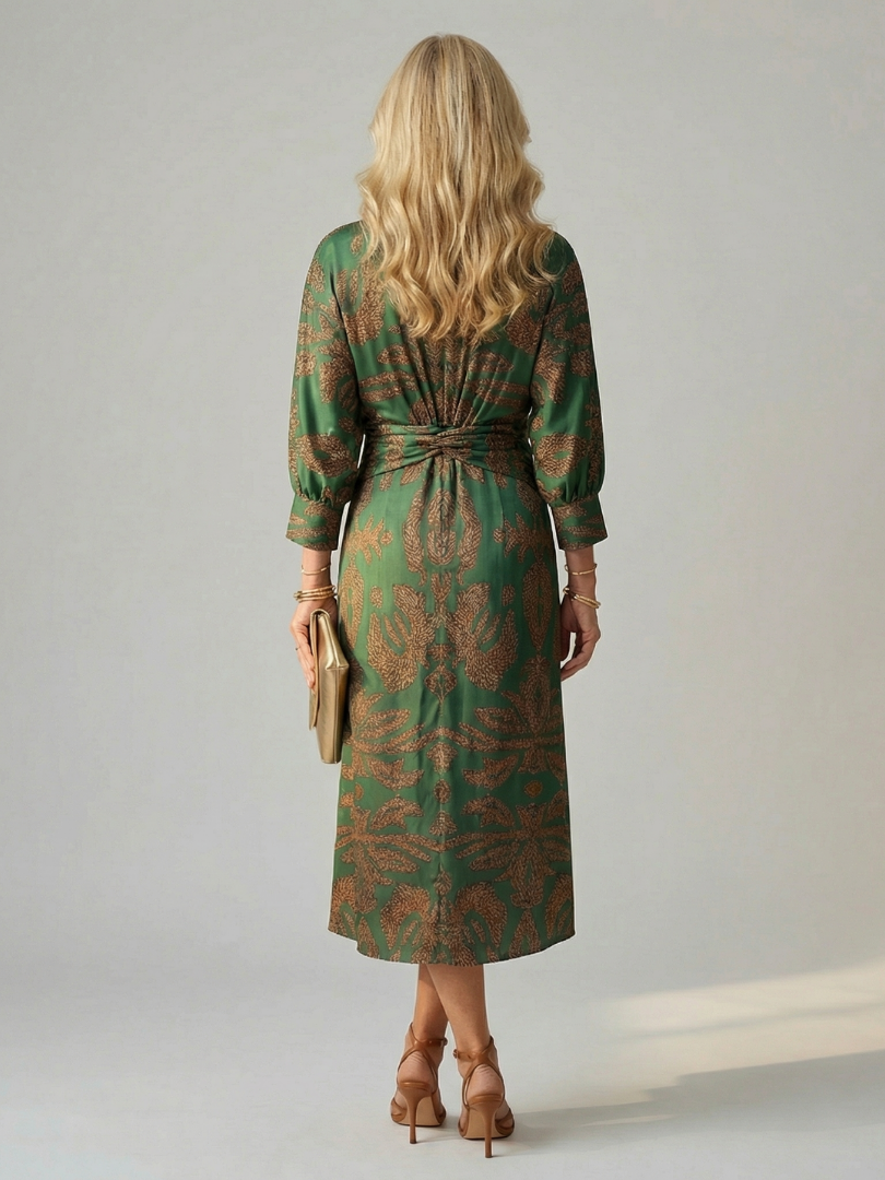 Lune | Naturalna Sukienka Midi z Zawiązaniem