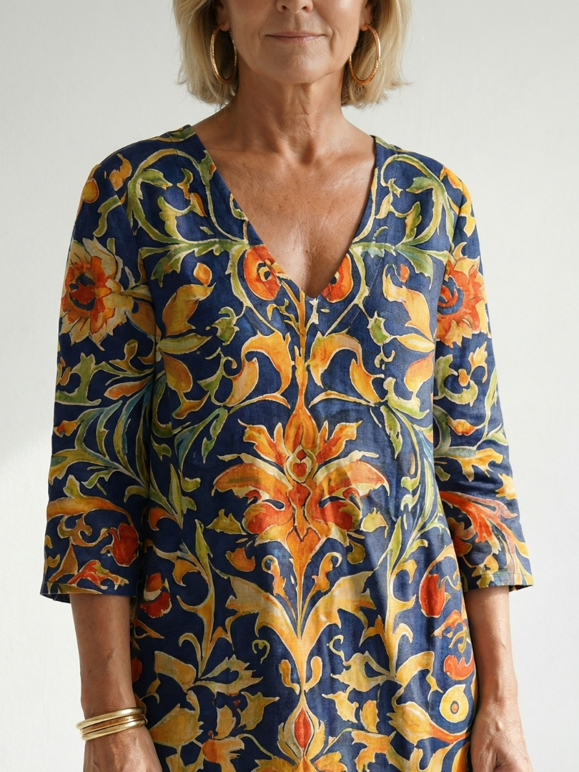 Elise | Czysta, ozdobna sukienka midi w kwiaty