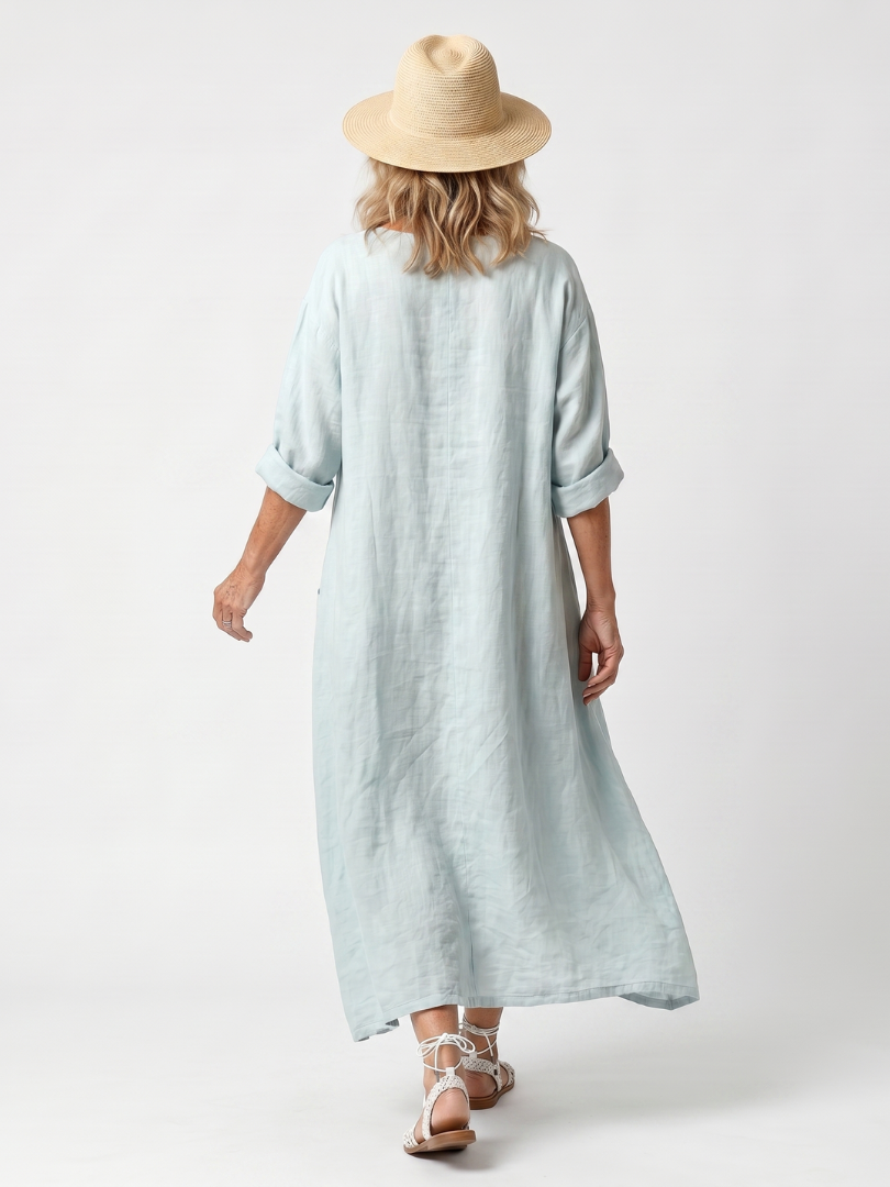 Kassiani | Ornate Panel Haftowana Oversized Sukienka Midi z Kieszeniami