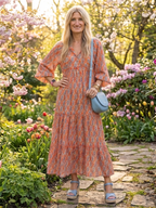 Amara | Sukienka midi z geometrycznym nadrukiem i dekoltem w serek