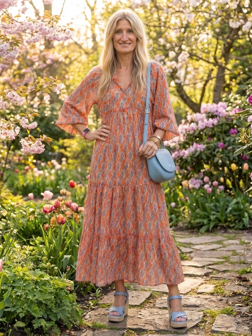 Amara | Sukienka midi z geometrycznym nadrukiem i dekoltem w serek