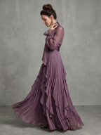 Demetria | Sukienka maxi z falbanami i wiązaniem przy szyi