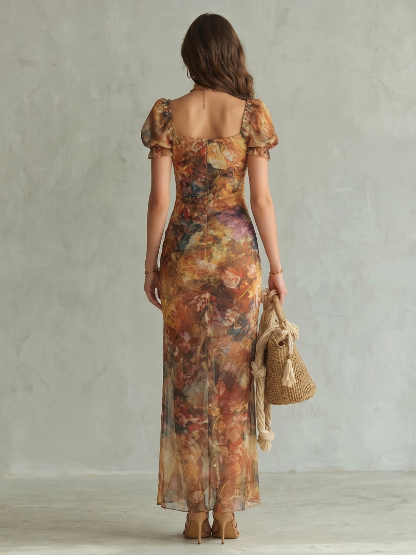 Ciel | Sukienka midi z marszczeniem i falbaniastymi rękawami