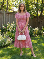 Odette | Sukienka midi z kwiatowym wzorem i odkrytymi ramionami