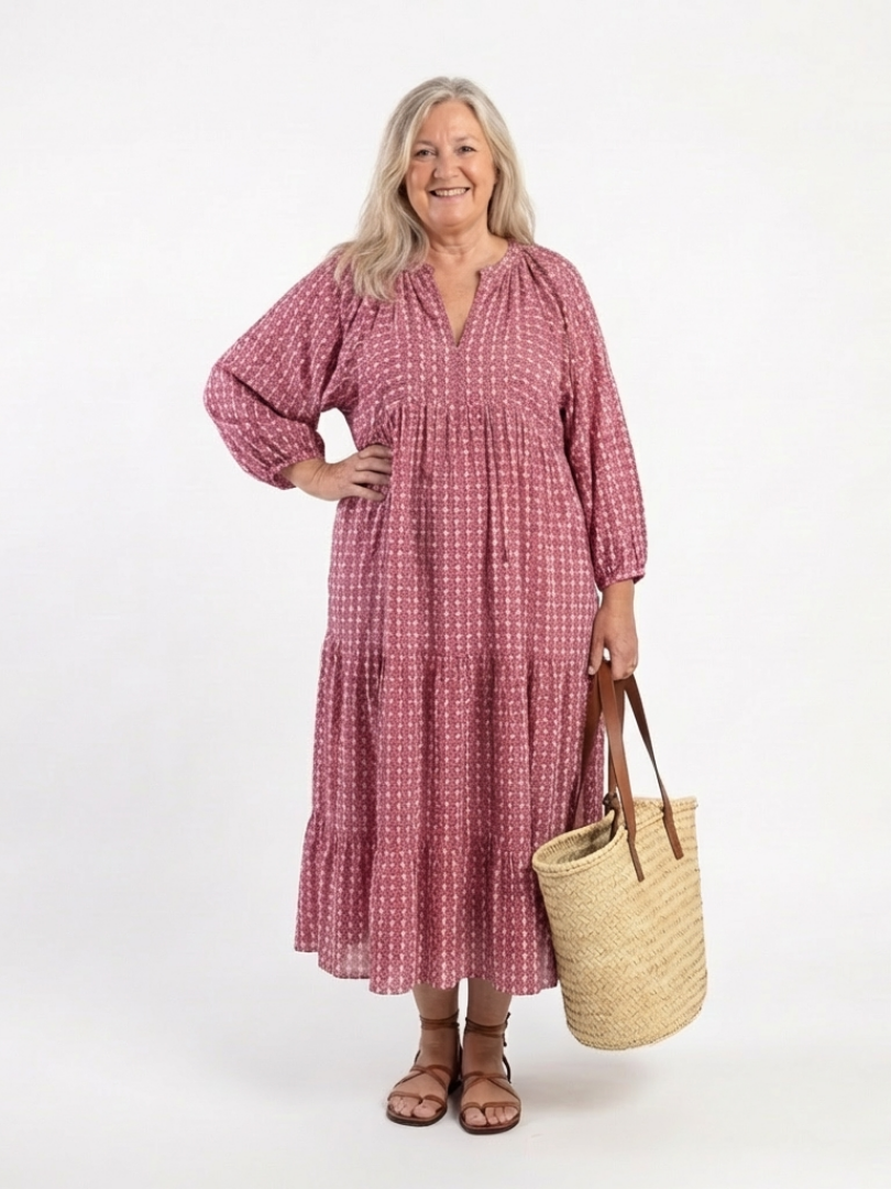 Arlette | Sukienka midi z długim rękawem w geometryczny wzór