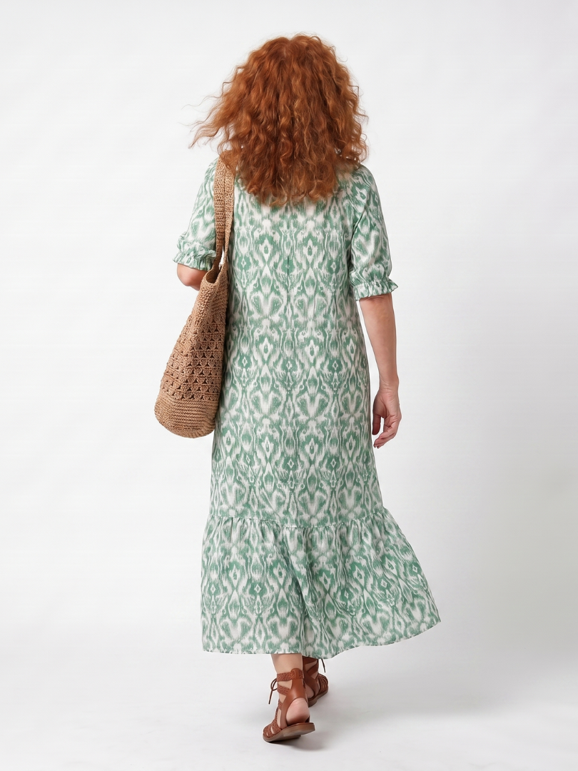 Ilara | Sukienka Midi z Dekoltem w Serek i Frędzlami