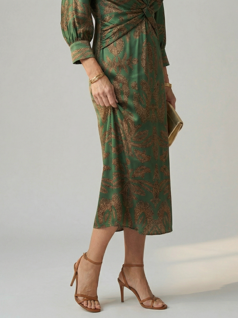 Lune | Naturalna Sukienka Midi z Zawiązaniem