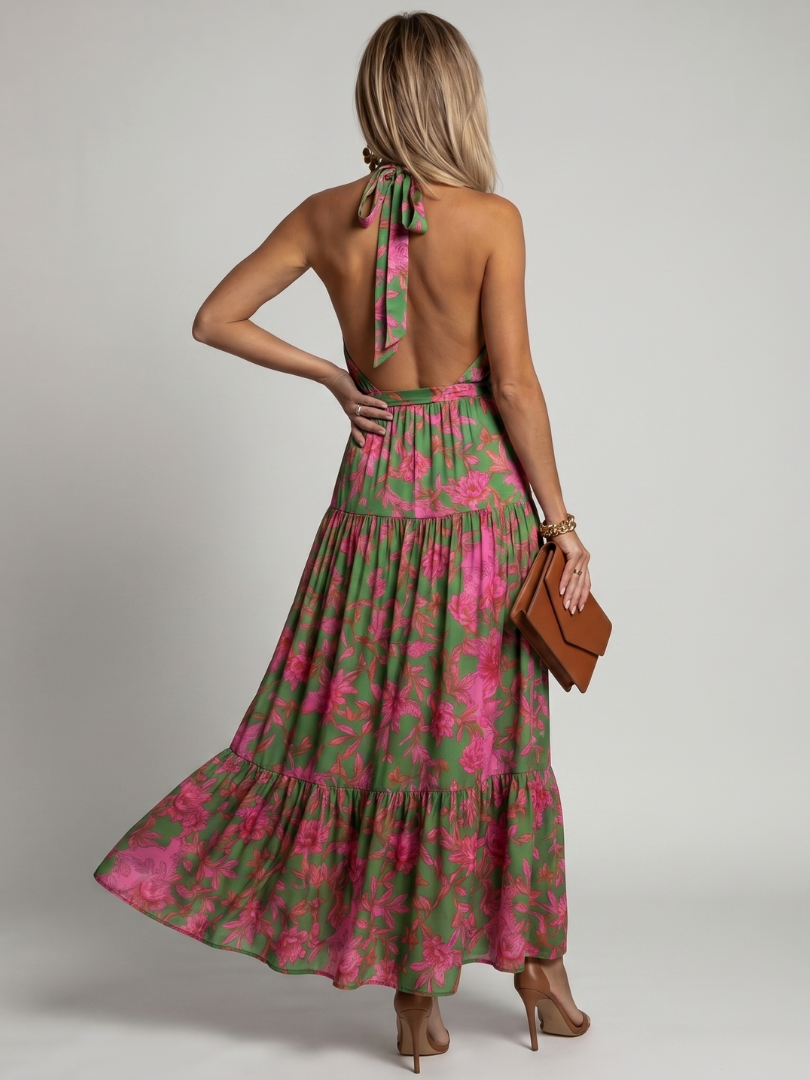 Rowen | Sukienka Midi z Drapowanym Halterem