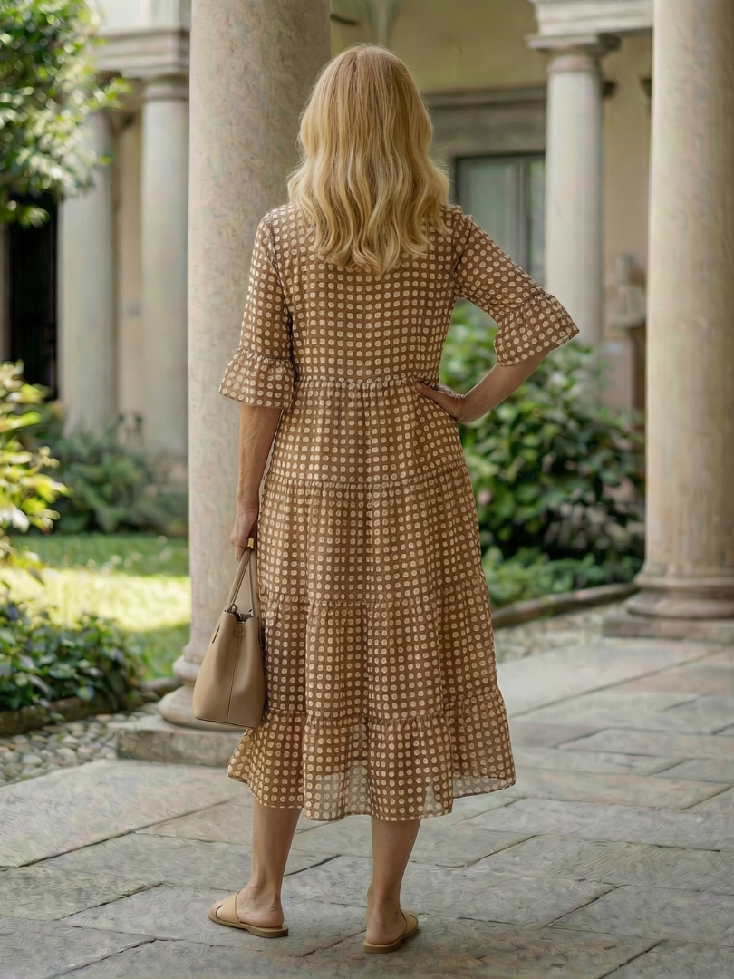 Arlo | Sukienka midi w groszki z falbanami, krótki rękaw