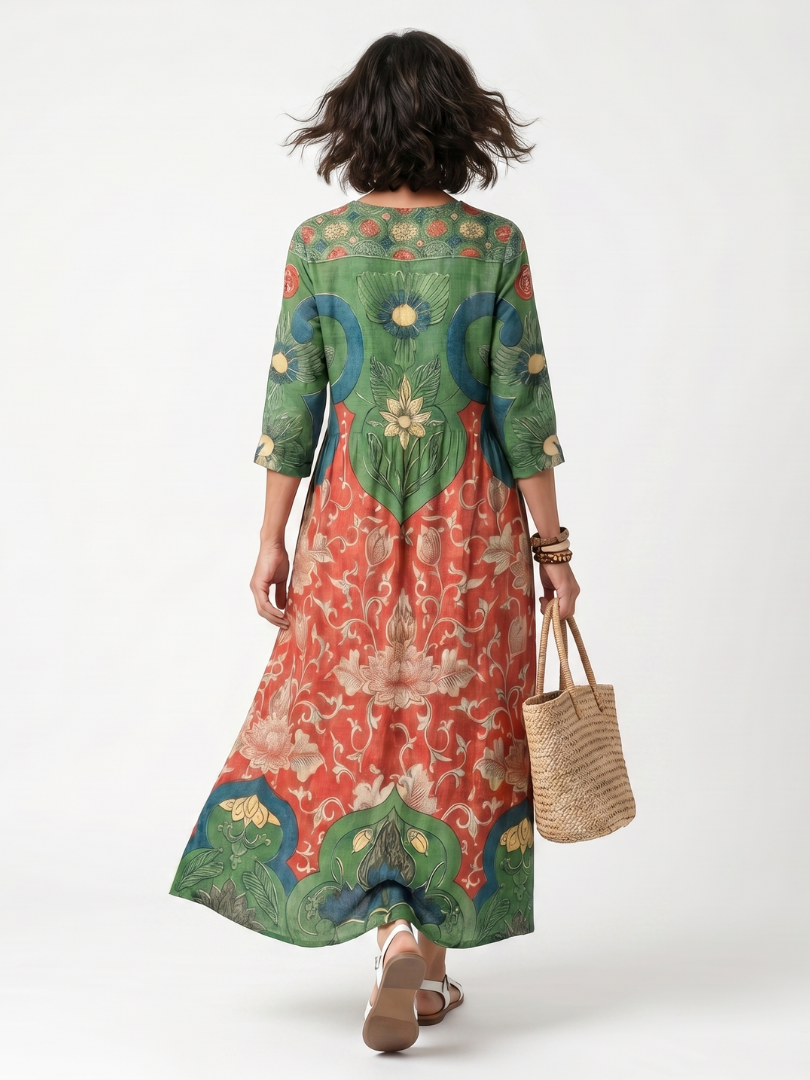 Sloane | Sukienka midi z dekoltem w serek i kieszeniami w różnorodne wzory