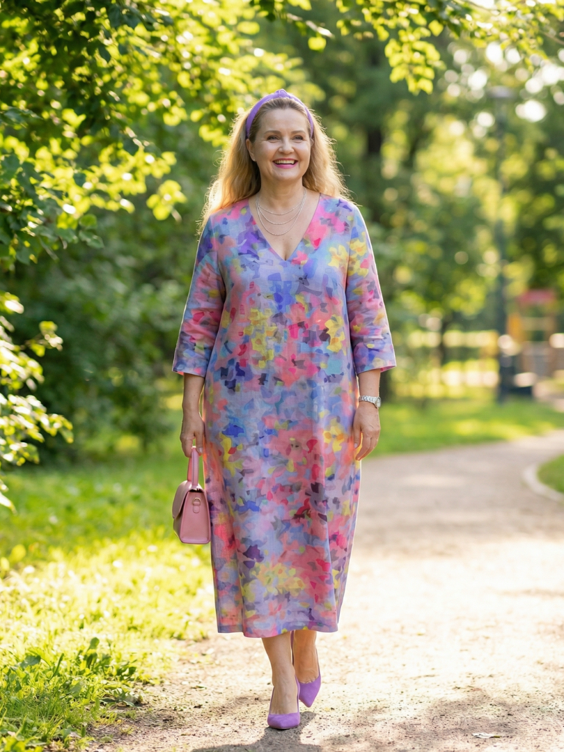 Benson | Abstrakcyjna Kwiatowa Sukienka Midi