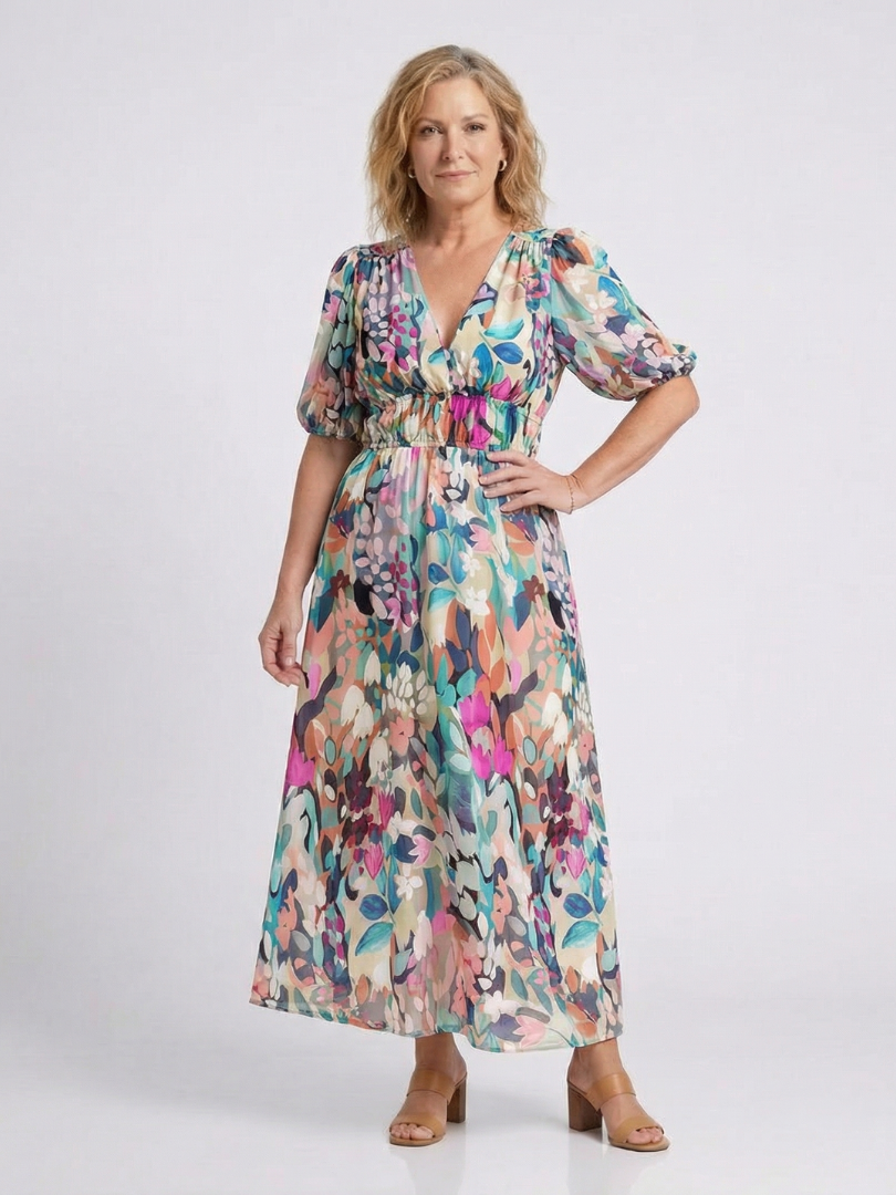 Eulalie | Sukienka midi z krótkim rękawem i dekoltem w serek