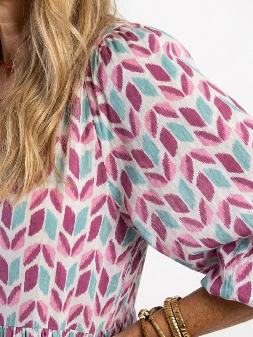 Mireya | Sukienka midi z długim rękawem w geometryczny wzór