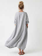 Raina | Sukienka midi z haftowanym panelem kontrastowym i dużymi kieszeniami