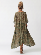 Aleta | Midi sukienka z haftem, z przodu zapinana na guziki, z dużymi kieszeniami