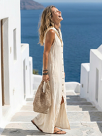 Marune | Bezrękawowa maxi sukienka z guzikiem i kapturem