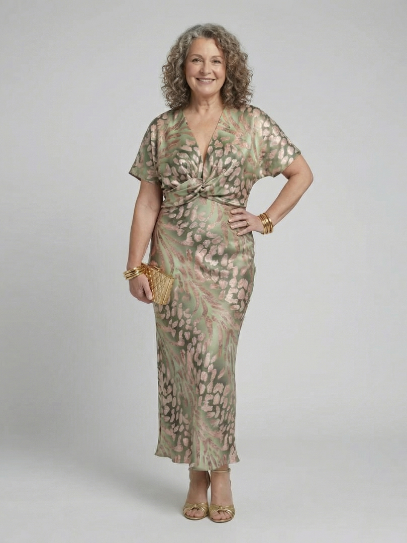 Coralie | Sukienka midi z dekoltem w serek i skręconym pasem