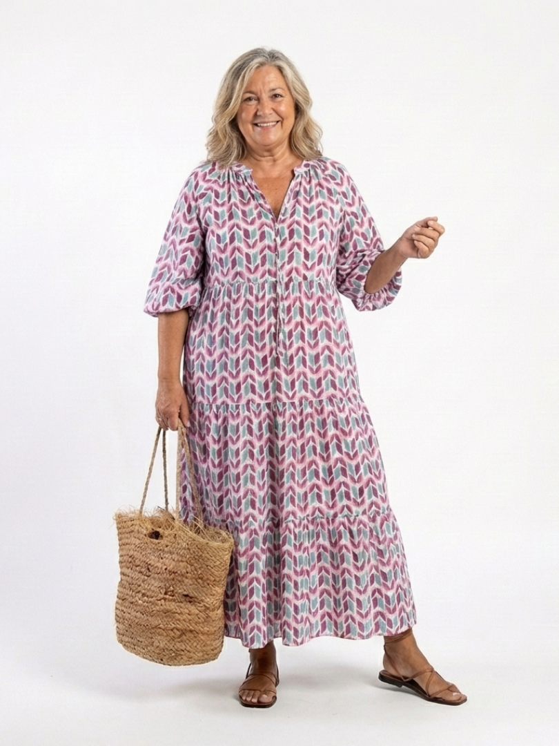 Mireya | Sukienka midi z długim rękawem w geometryczny wzór