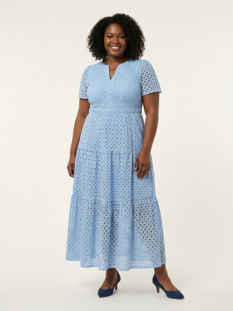 Brielle | Sukienka midi z dekoltem w serek i krótkim rękawem