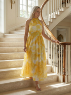 Sylin | Midi Sukienka z Halterem i Marszczeniem