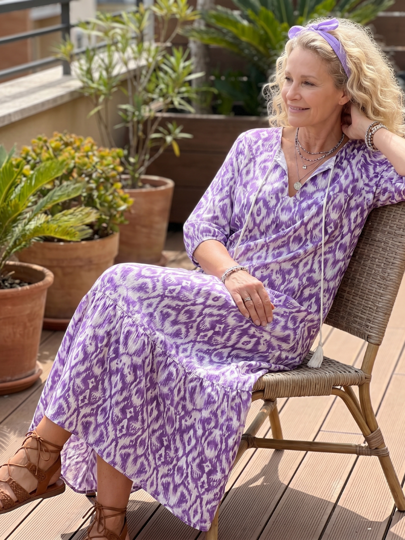 Penelope | Midi sukienka z nadrukiem i frędzlami