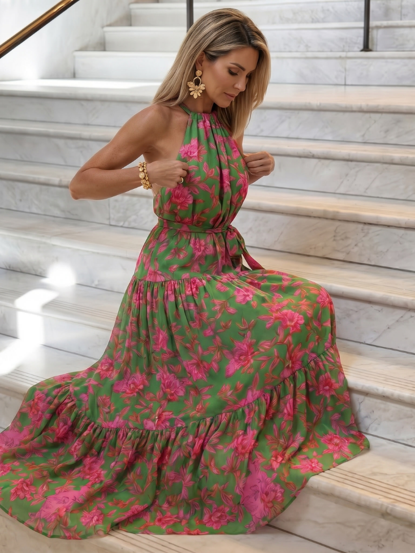 Rowen | Sukienka Midi z Drapowanym Halterem