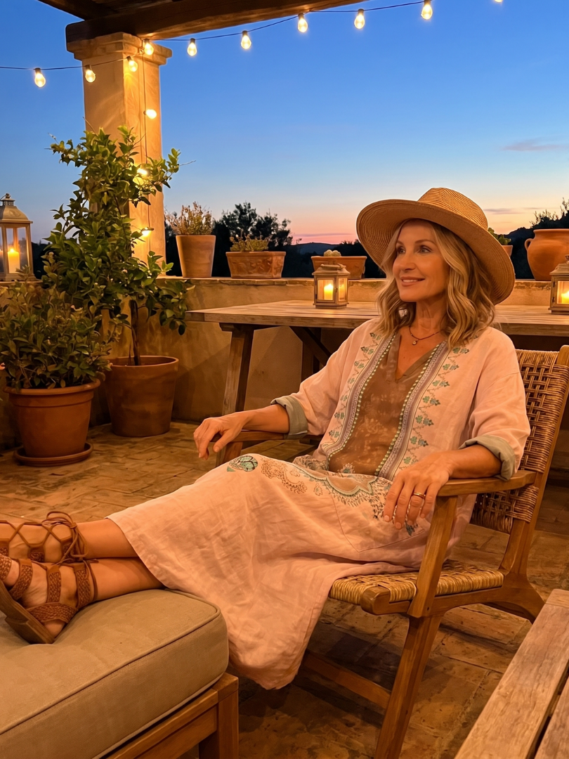 Kenza | Haftowana sukienka midi z luźnymi kieszeniami