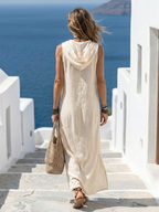 Marune | Bezrękawowa maxi sukienka z guzikiem i kapturem