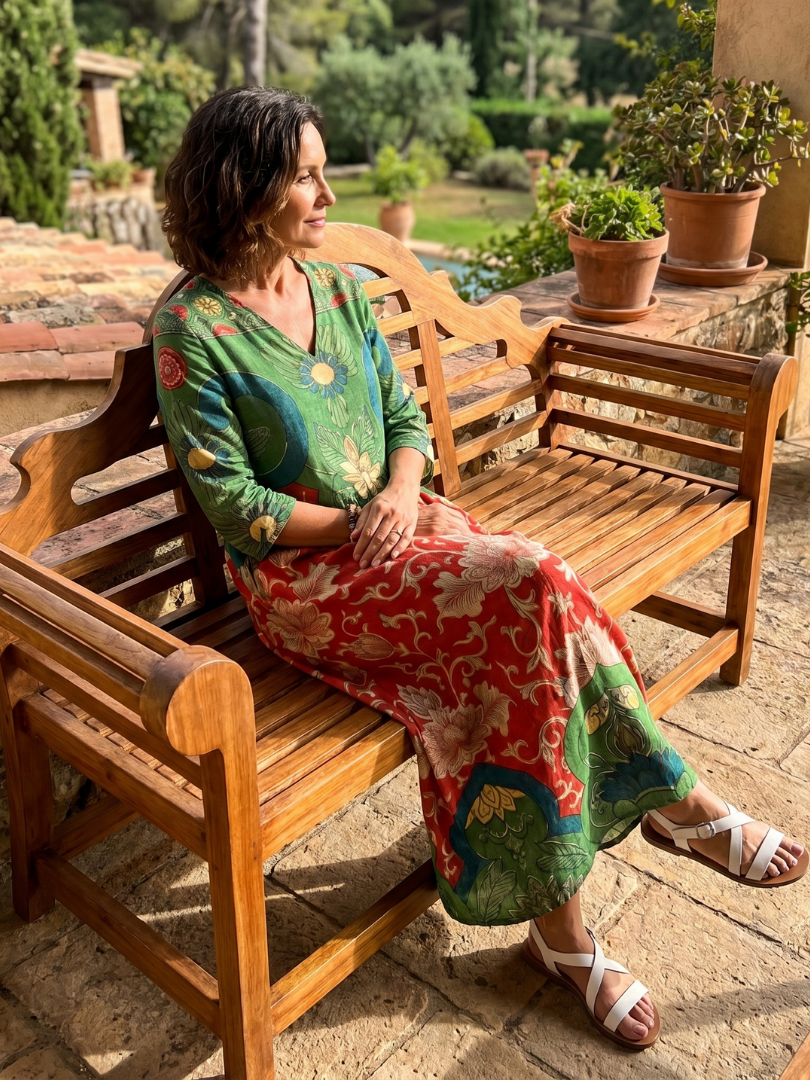 Sloane | Sukienka midi z dekoltem w serek i kieszeniami w różnorodne wzory