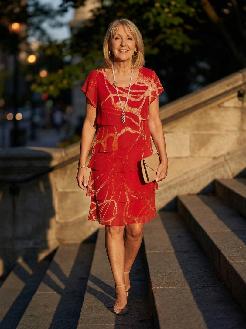 Nora | Miękka Abstrakcyjna Sukienka do Kolan