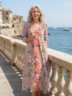 Julien | Kwiatowa Midi Sukienka w Jasnym Odcieniu