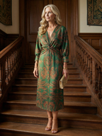 Lune | Naturalna Sukienka Midi z Zawiązaniem