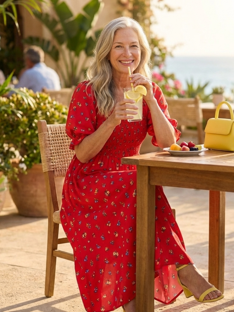 Delphine | Sukienka midi z kwadratowym dekoltem i bufkami