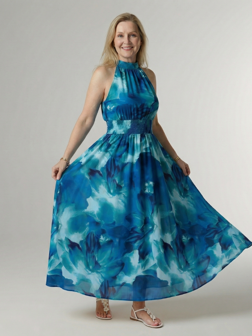 Sylin | Midi Sukienka z Halterem i Marszczeniem