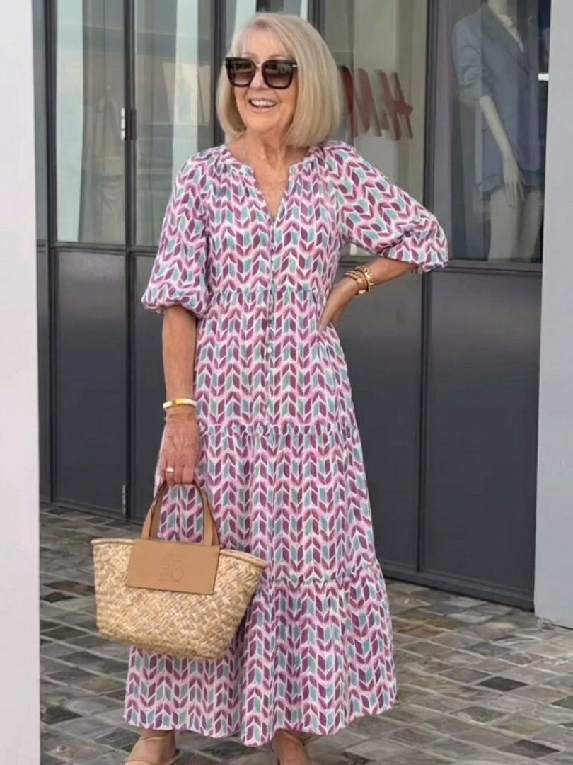 Mireya | Sukienka midi z długim rękawem w geometryczny wzór