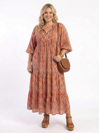 Amara | Sukienka midi z geometrycznym nadrukiem i dekoltem w serek