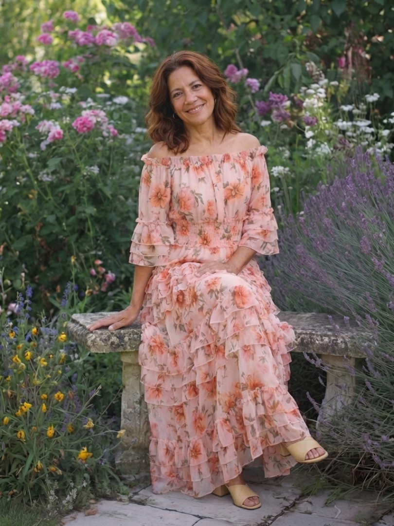 Rosalie | Sukienka Maxi z Kwiatowym Wzorem i Falbanami na Ramiączkach