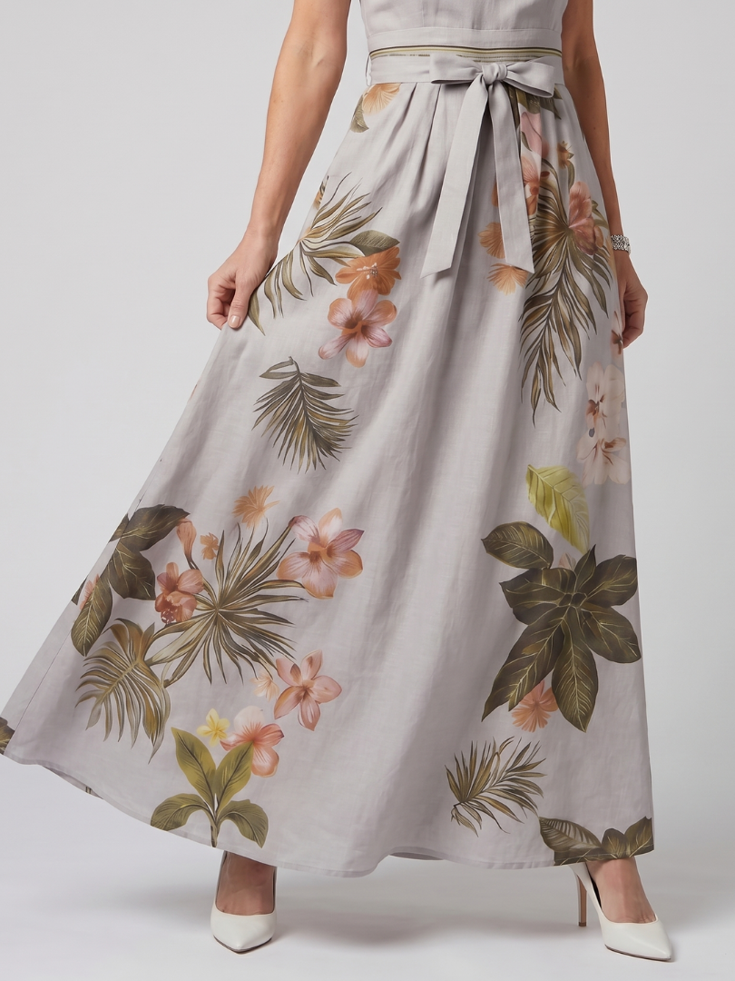Łąka | Sukienka Maxi z Halterem i Botanicznym Panelem