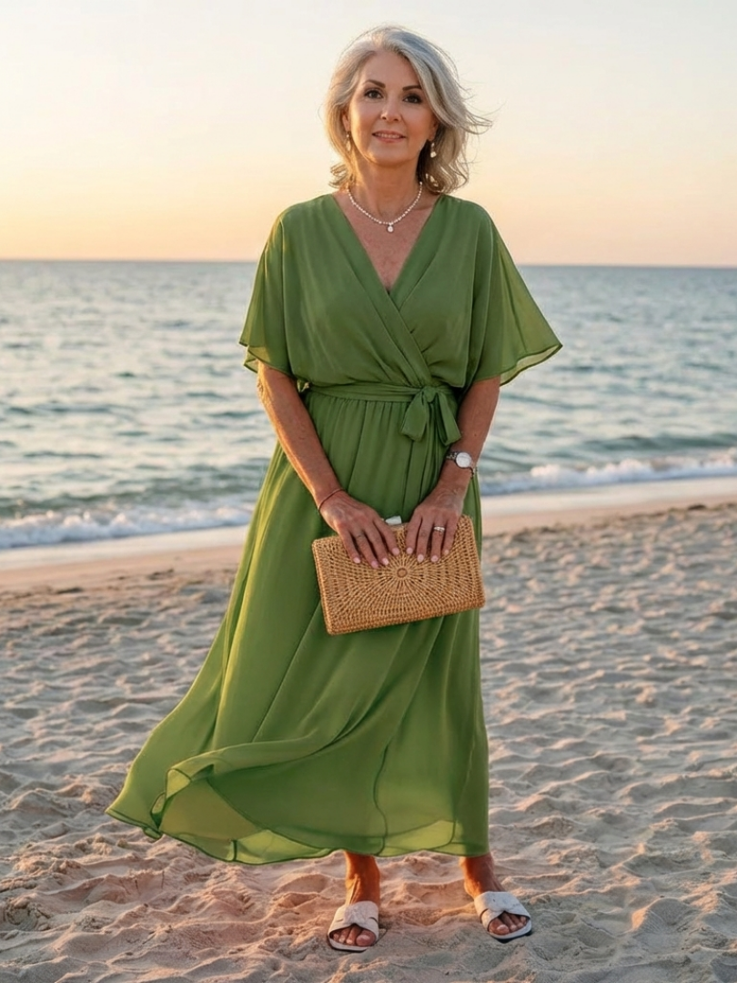 Elysia | Sukienka midi z dekoltem w serek i wiązaniem w talii